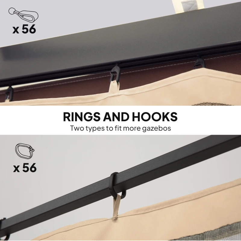 Outsunny Replacement Mosquito Netting for Gazebo 12' x 12' Black Screen Walls for Canopy with Zippers, Beige