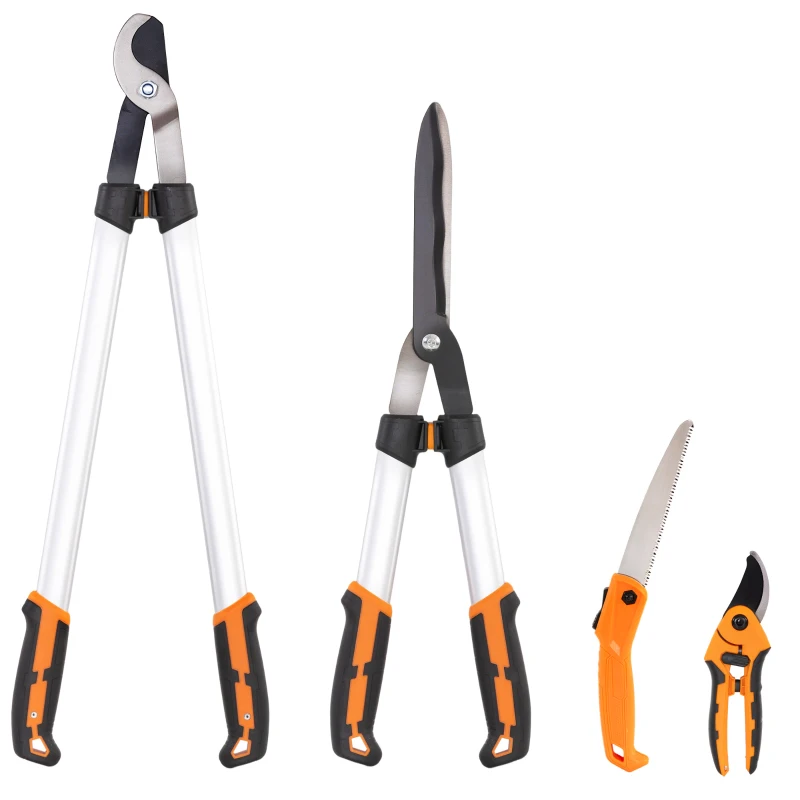 Outsunny 4 Pcs Pruning Shears Set with Hedge Shears, Loppers, Garden Secateurs and Folding Hand Saw with Aluminum Handle