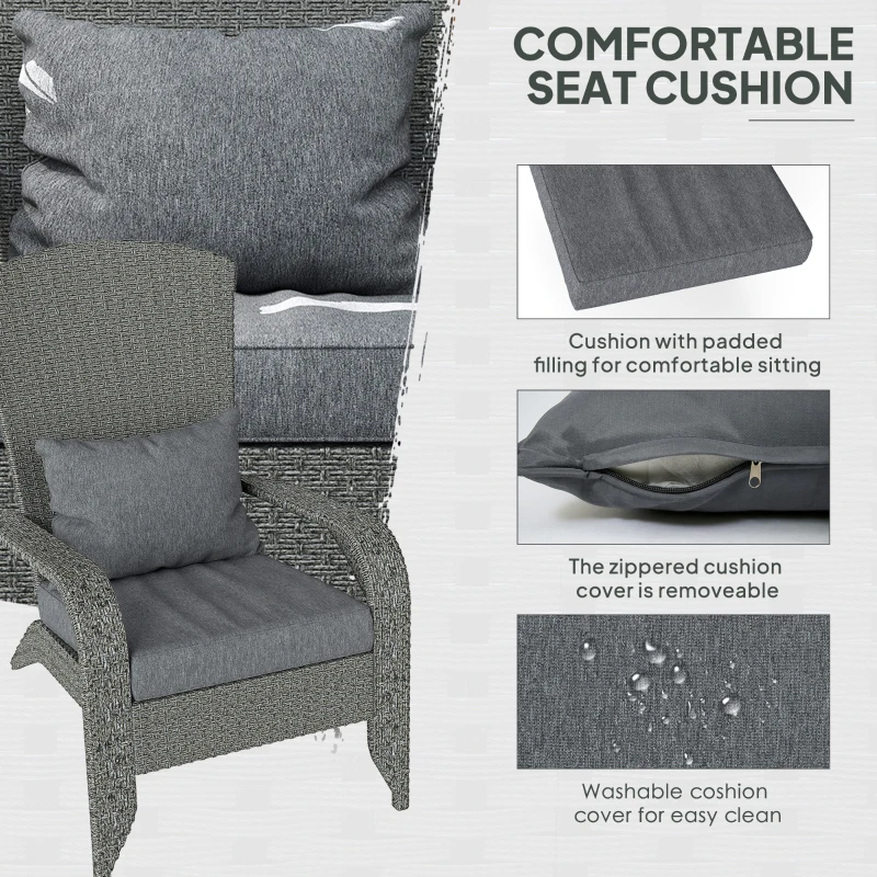 Outsunny Wicker Adirondack Chair, PE Rattan Outdoor Fire Pit Chair Muskoka Chair with Cushions, Heather Grey