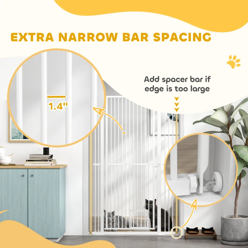 PawHut 59" Extra Tall Pet Gate, 30"-41" Dog Gate with Cat Door, 1.4" Narrow Gap, 2.8" and 5.5" Extension, for Doorway, Hallway