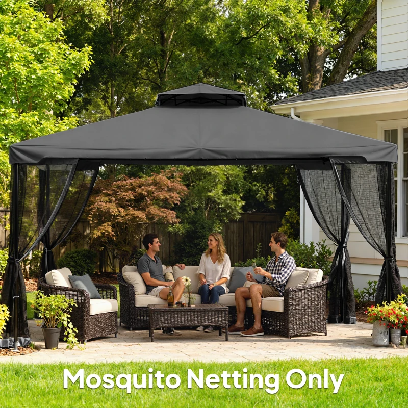 Outsunny Replacement Mosquito Netting for Gazebo 12' x 12' Black Screen Walls for Canopy with Zippers, Black