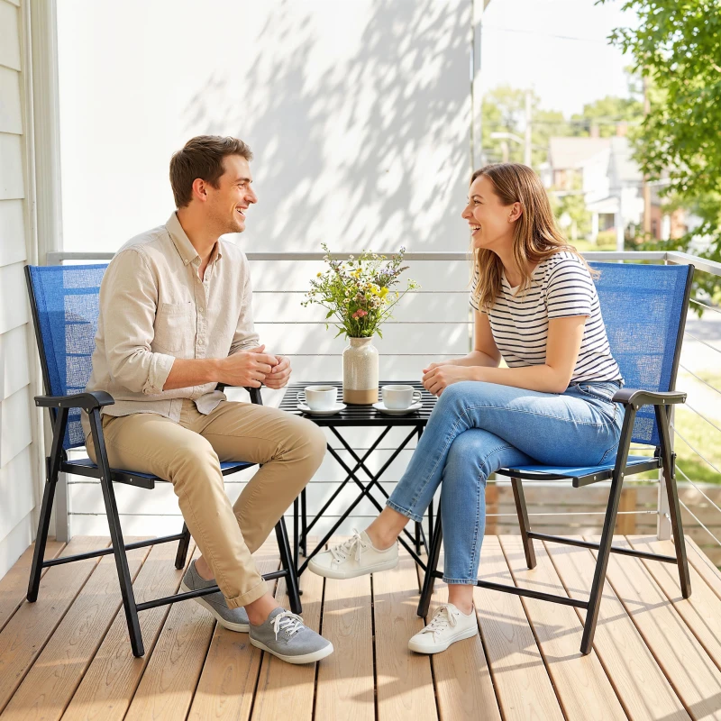 Outsunny Folding Patio Chairs Set of 2, High Back Outdoor Dining Chairs with Breathable Mesh Seat for Lawn, Deck, Blue