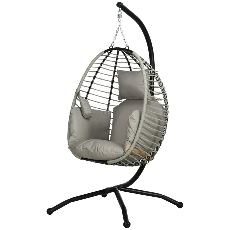 Outsunny Outdoor Hanging Egg Chair with Thick Padded Cushion, Patio Swing Chair, Grey