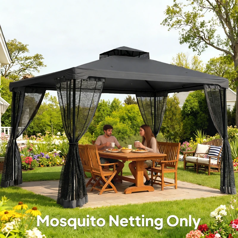 Outsunny Replacement Mosquito Netting for Gazebo 12' x 12' Black Screen Walls for Canopy with Zippers, Black