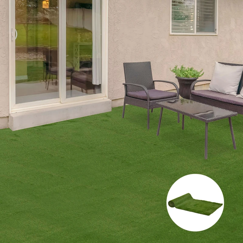 Outsunny Artificial Grass 10' x 3' (30 Square Feet), Fake Grass Turf with UV Protection, Drain Holes for Rain, Green