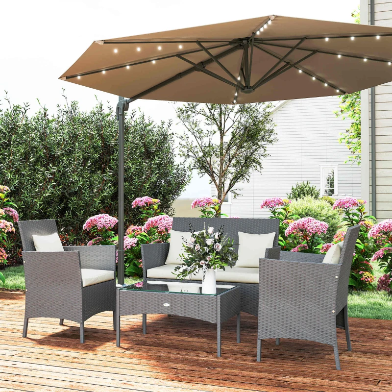 Outsunny 4-Piece Rattan Outdoor Furniture Set Patio Furniture Set with Coffee Table 22.8" W x 21.7" D x 33.5" H Black & Cream