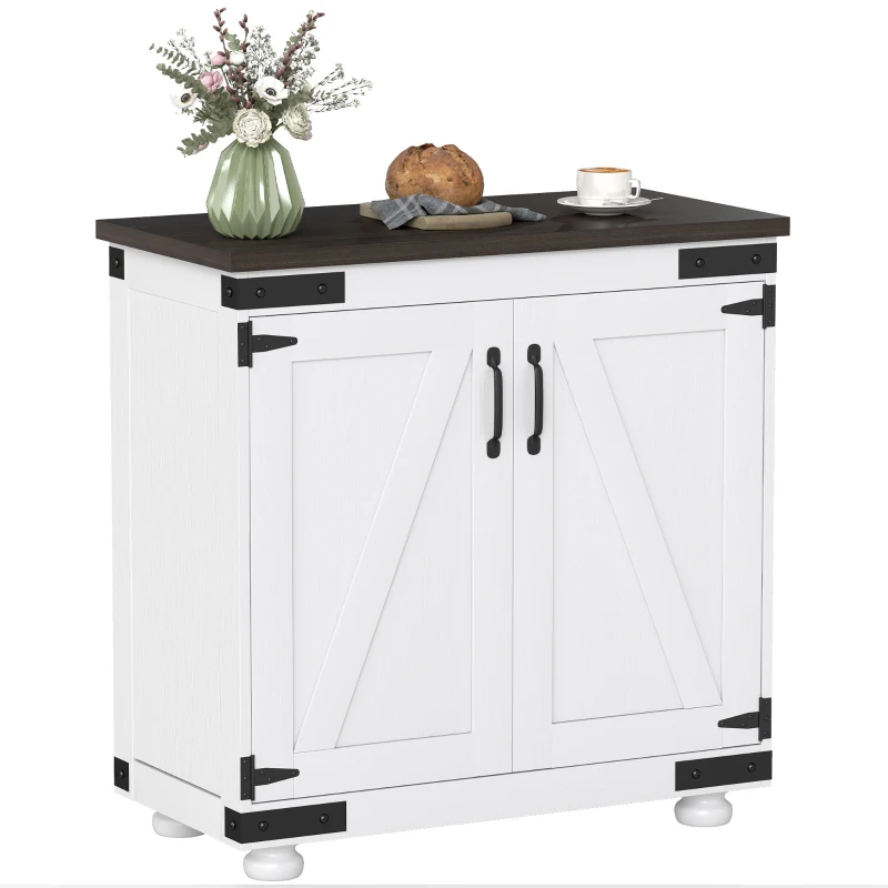HOMCOM Kitchen Sideboard, Buffet Cabinet with Barn Door and Adjustable Shelf, Distressed White