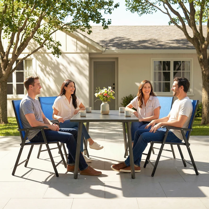 Outsunny Folding Patio Chairs Set of 4, High Back Outdoor Dining Chairs with Breathable Mesh Seat for Lawn, Deck, Blue