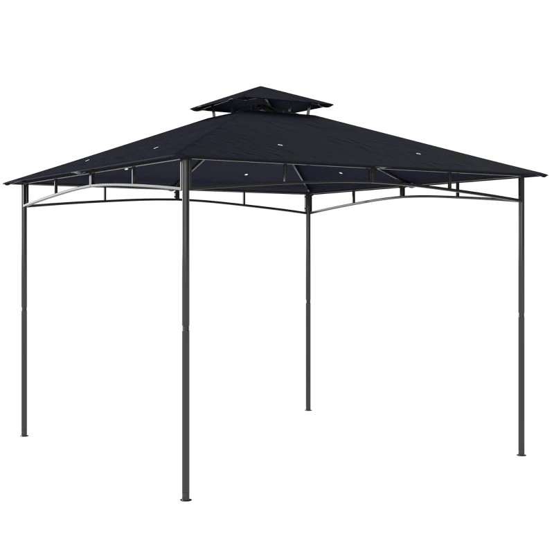 Outsunny 10' x 10' Gazebo, Soft Top Outdoor Gazebo with 2-Tier Roof, Metal Frame, Navy Blue