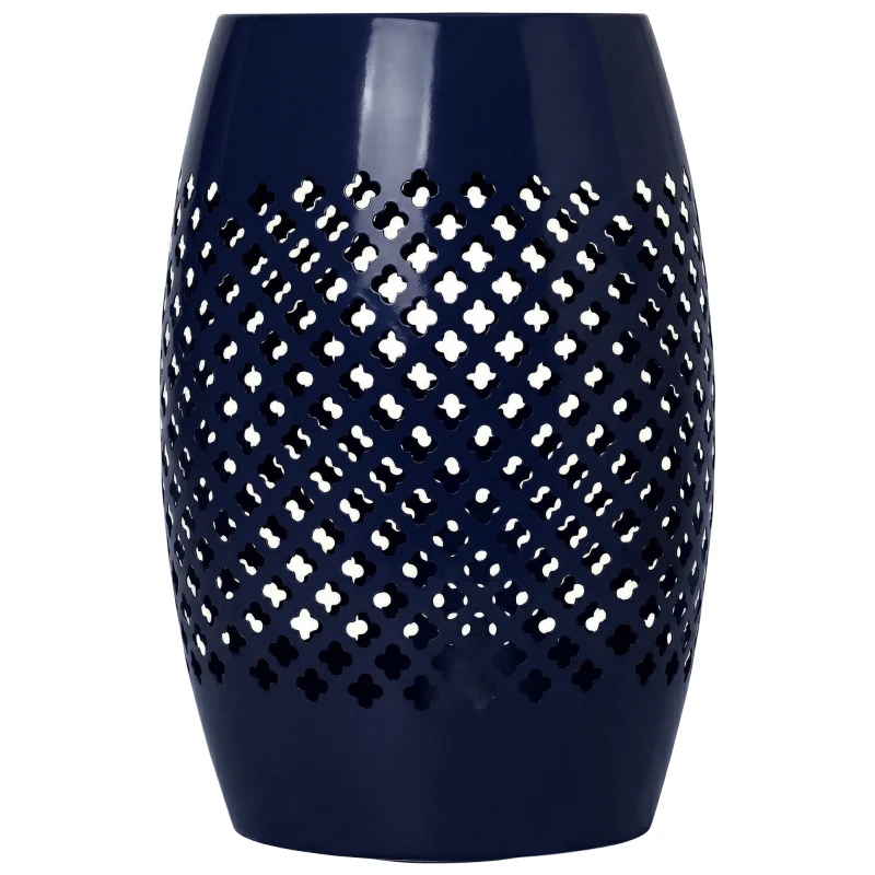 Outsunny 12" Steel Patio End Table, Round Hollow Drum Side Table, Accent Table for Indoor and Outdoor, Navy Blue