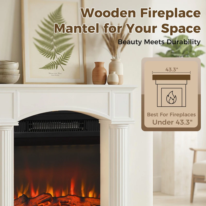 HOMCOM Modern Fireplace Mantel, Freestanding Fireplace Surround for Electric Fireplaces, 43.3" W x 39.8" H, White