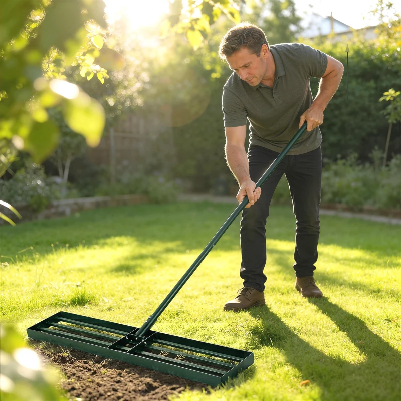 Outsunny Lawn Leveling Rake, 36" x 10" Heavy Duty Yard Leveling Rake with 66.5" Handle for Backyard, Golf Course