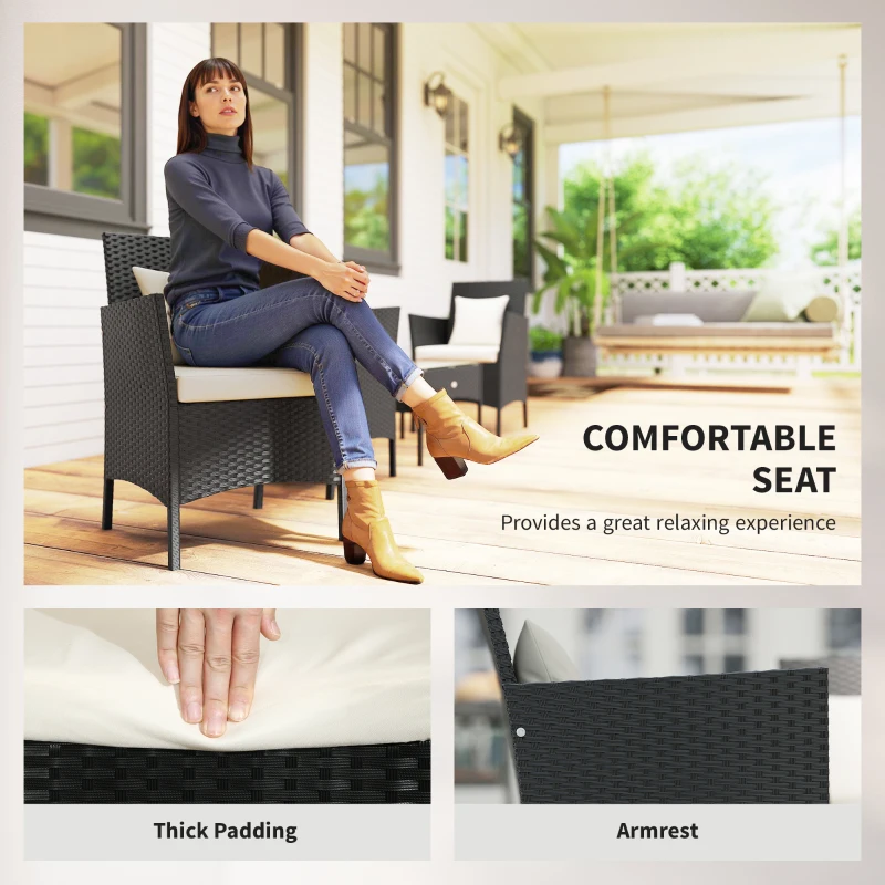 Outsunny 4-Piece Rattan Outdoor Furniture Set Patio Furniture Set with Coffee Table 22.8" W x 21.7" D x 33.5" H Black & Cream