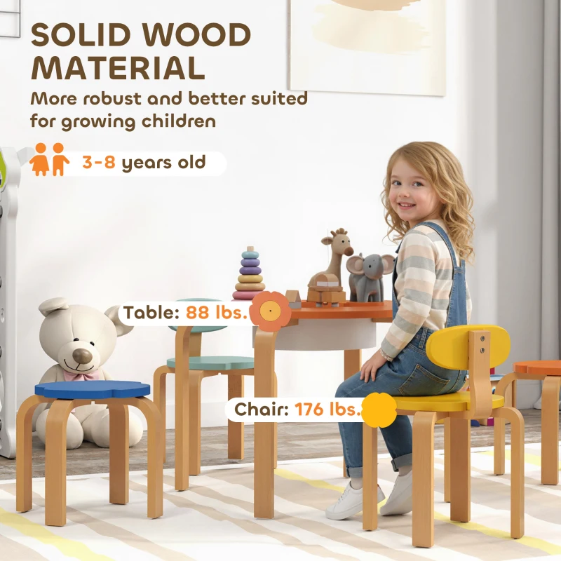 Qaba 5 Piece Kids Table and Chairs Set, Toddler Table and Chair Set with Built-in Storage, for Nursery, Living Room, Playroom