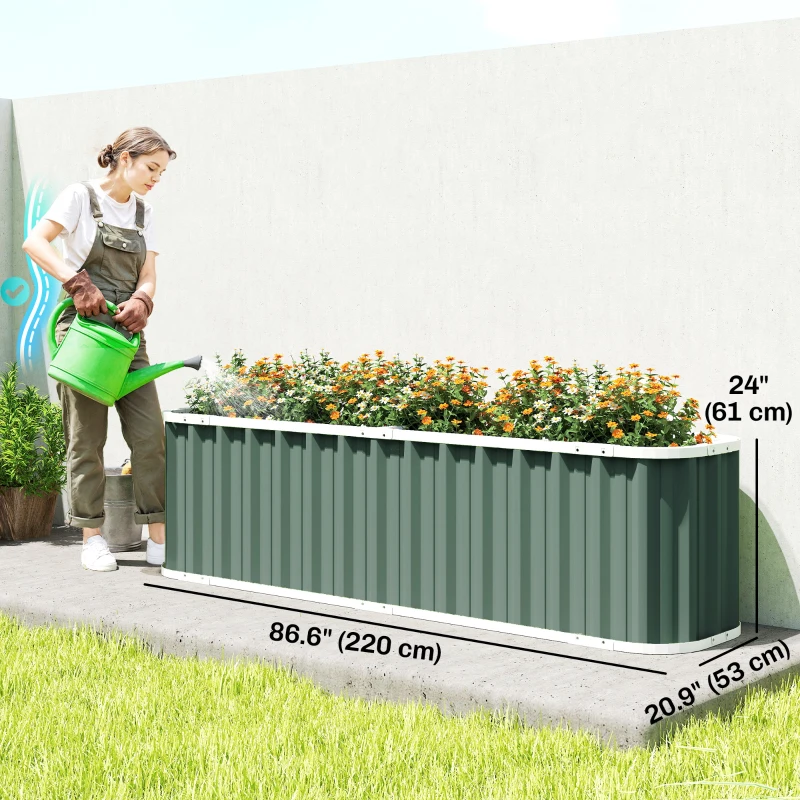 Outsunny Galvanized Raised Garden Bed, Deep Root Planter Box, Outdoor Garden Bed with Plant Labels, 7' x 2' x 2', Light Green