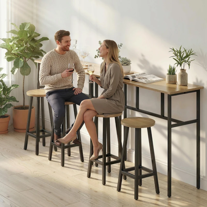 HOMCOM Bar Table Set of 6, Bar Table and Stools for 4, 2 Breakfast Tables and 4 Stools for Living Room, Grey-Brown