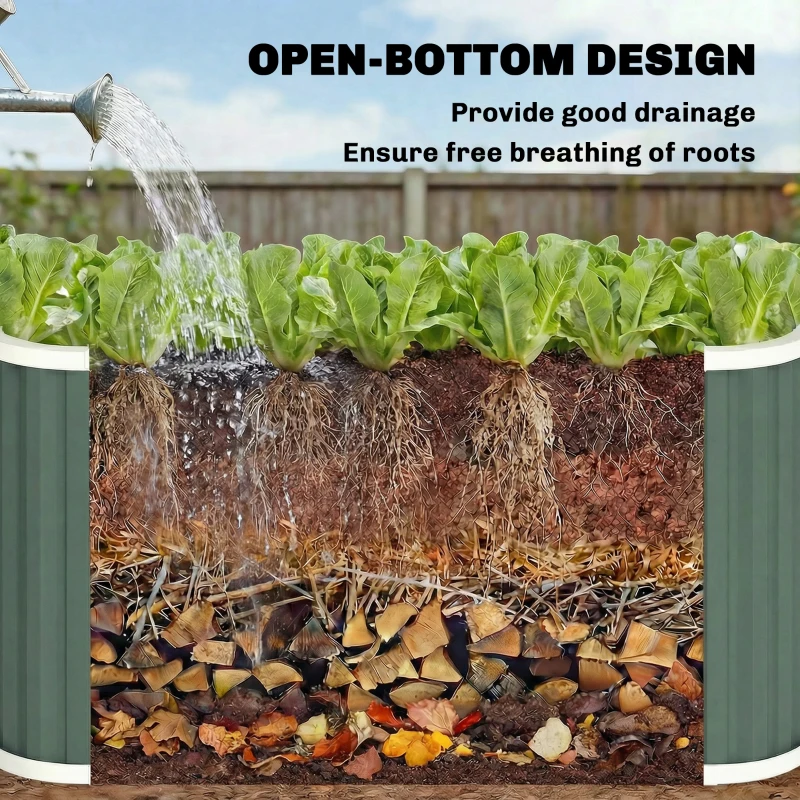 Outsunny Galvanized Raised Garden Bed, Deep Root Planter Box, Outdoor Garden Bed with Plant Labels, 5' x 2' x 2', Light Green