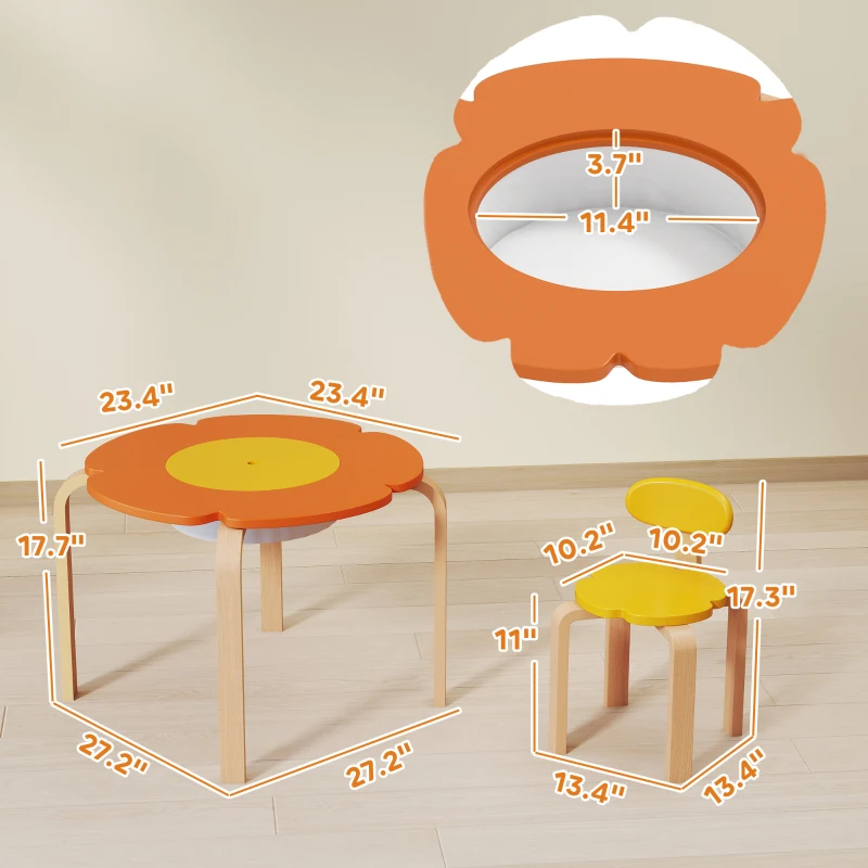 Qaba 5 Piece Kids Table and Chairs Set, Toddler Table and Chair Set with Built-in Storage, for Nursery, Living Room, Playroom