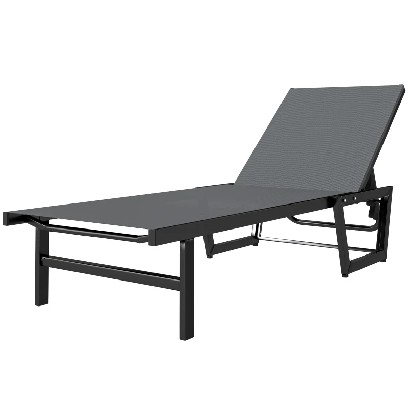 Outsunny Lounge Chair Outdoor, 63 cm Wide Chaise Lounge Tanning Chair, 4-Position Outdoor Tanning Lounger, Dark Grey