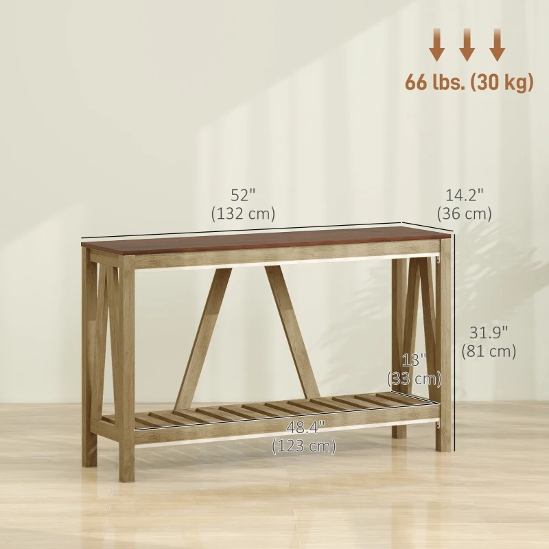 HOMCOM 52" Console Table, Farmhouse Narrow Entryway Table with Storage Shelf, Rustic Sofa Table with Anti-tipper for Living Room and Hallway, Oak