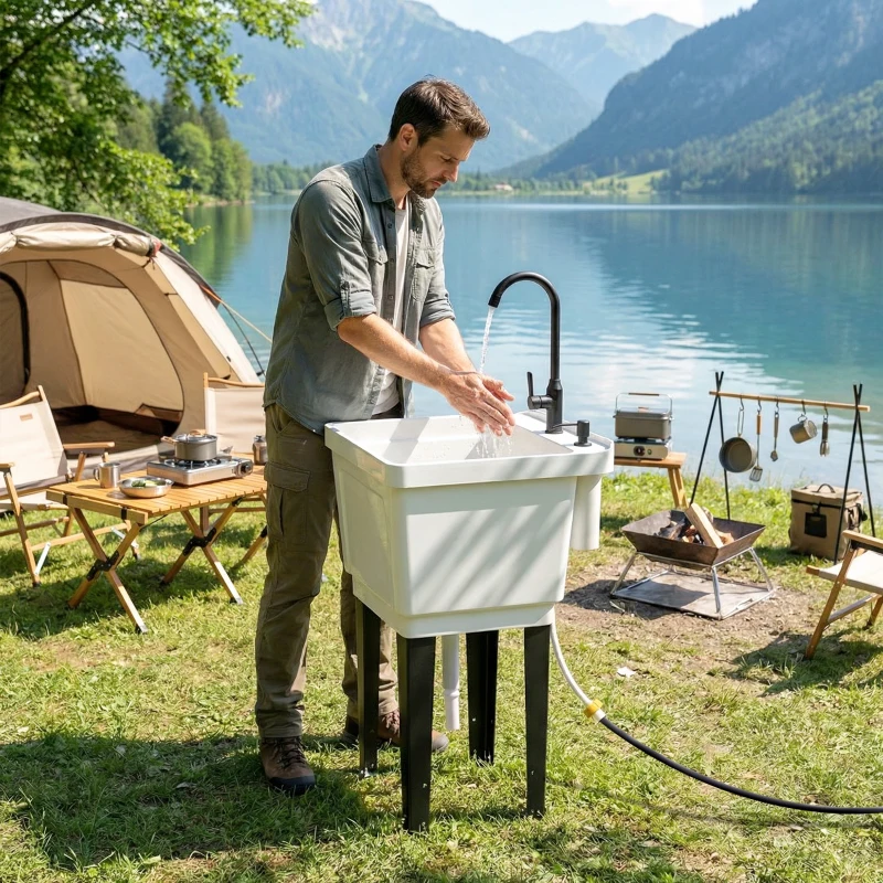 Outsunny Portable 23-Gallon Utility Sink Laundry Tub for Washing Room, Freestanding Laundry Sink with Soap Dispenser, White