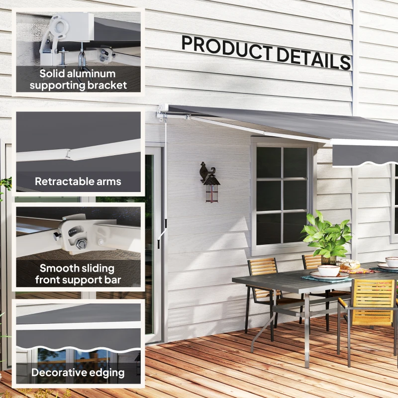 Outsunny 8' x 7' Retractable Awning, Patio Awnings, Sunshade Shelter with 280 g/m² UV & Water-Resistant Fabric, Dark Grey