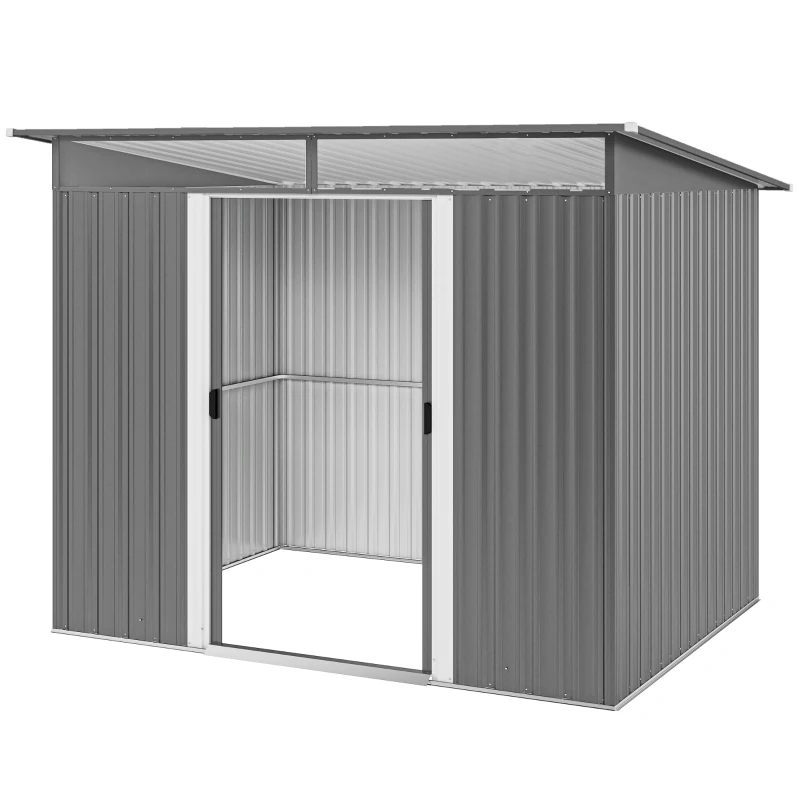 Outsunny 9' x 6.5' Outdoor Metal Garden Shed Utility Tool Storage Steel Backyard Storage House, Light Grey