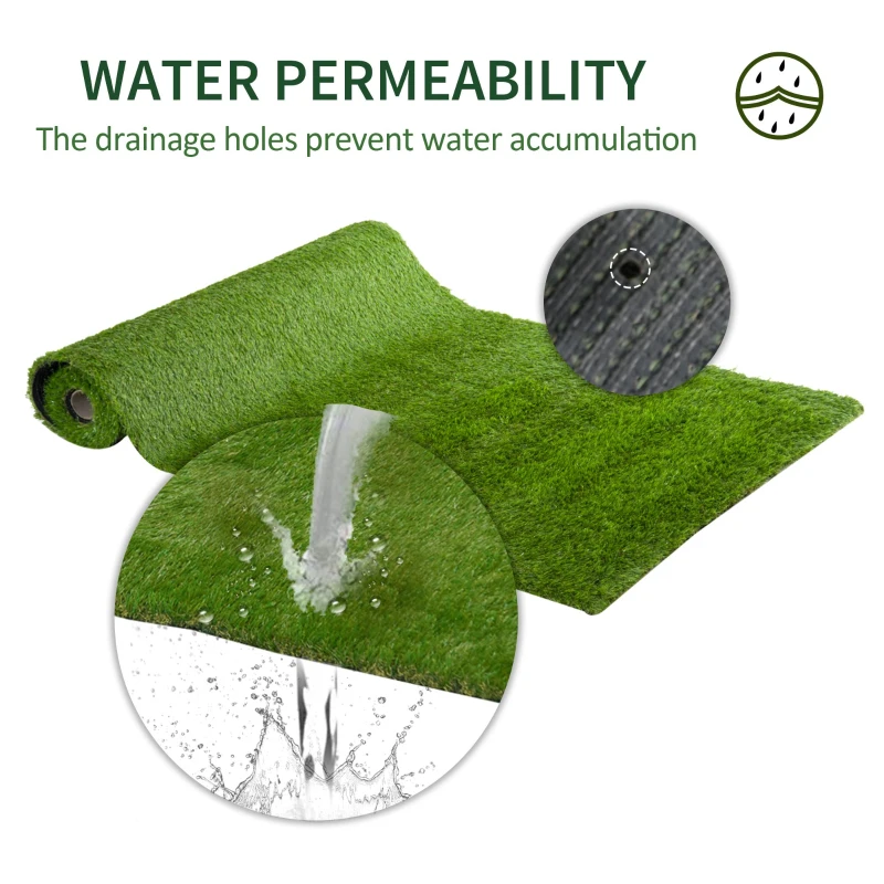 Outsunny Artificial Grass 10' x 3' (30 Square Feet), Fake Grass Turf with UV Protection, Drain Holes for Rain, Green