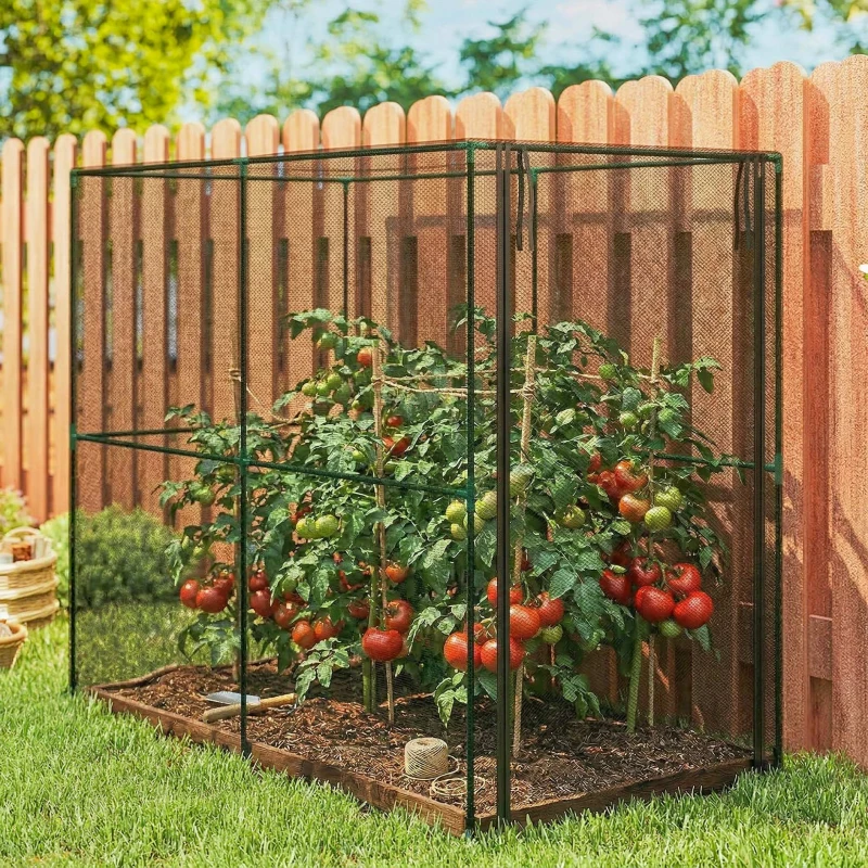 Outsunny Crop Cage, Plant Protection Tent with Zippered Door, Plant Protector from Animals for Vegetables Flowers Fruits, Black