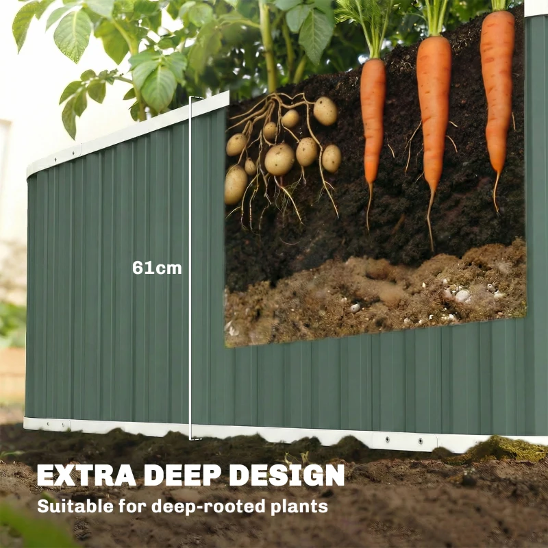 Outsunny Galvanized Raised Garden Bed, Deep Root Planter Box, Outdoor Garden Bed with Plant Labels, 5' x 2' x 2', Light Green