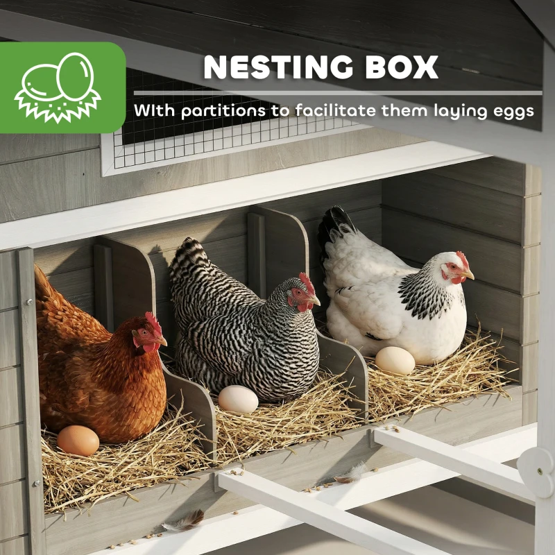 PawHut 137" Wooden Chicken Coop for 8-10 Chickens, Backyard, Dark Gray