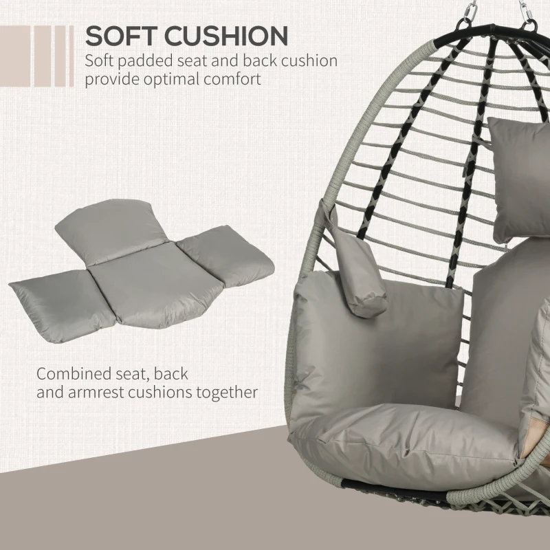 Outsunny Outdoor Hanging Egg Chair with Thick Padded Cushion, Patio Swing Chair, Grey