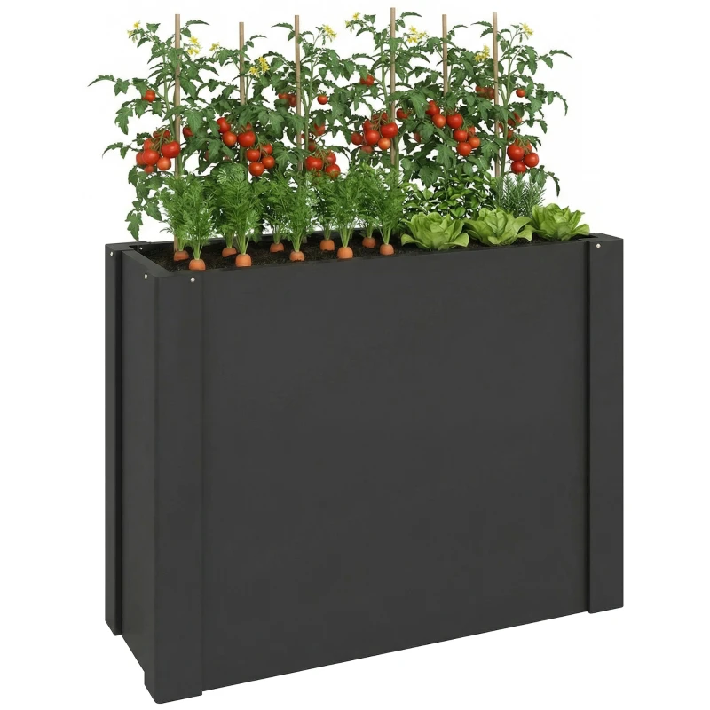 Outsunny Raised Garden Bed Galvanized Planter Box Outdoor with Gloves for Gardening Vegetables, Flower, Herb, 2.6 x 1 x 2 ft, Black