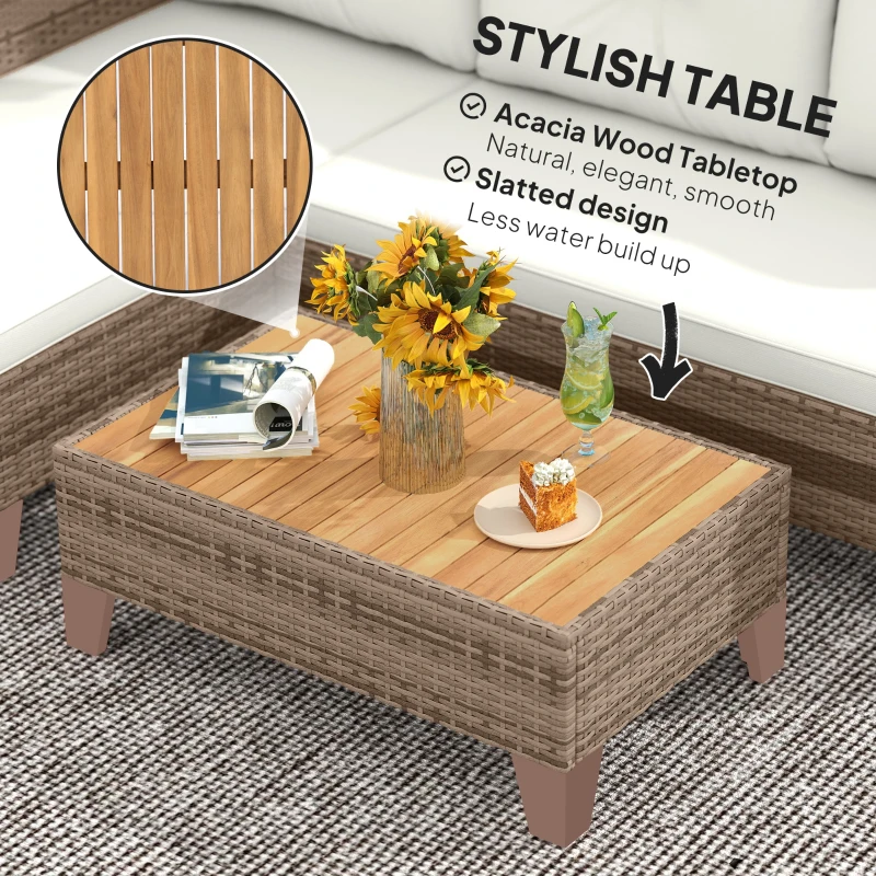 Outsunny 3 Piece Patio Furniture Set, L-Shaped Outdoor Furniture Conversation Set with Wood Top Coffee Table, Cream