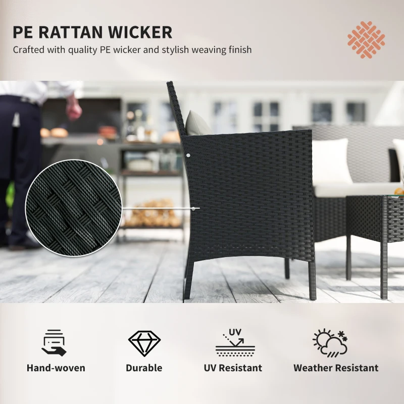 Outsunny 4-Piece Rattan Outdoor Furniture Set Patio Furniture Set with Coffee Table 22.8" W x 21.7" D x 33.5" H Black & Cream