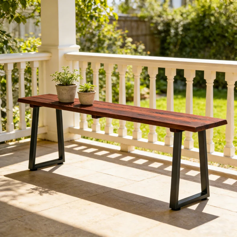 Outsunny Wood Outdoor Bench for 2 People, 59" Backless Patio Garden Bench with Trapezoidal Steel Legs