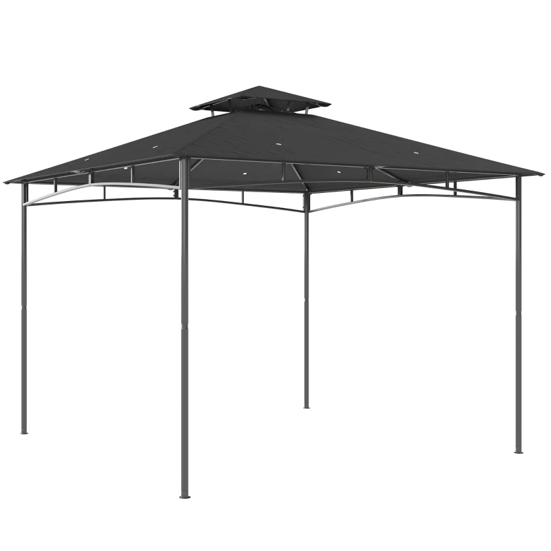 Outsunny 10' x 10' Gazebo, Soft Top Outdoor Gazebo with 2-Tier Roof, Metal Frame, Dark Grey
