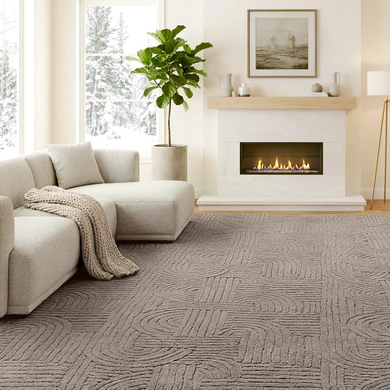 HOMCOM 5x7 Area Rug, Luxurious Faux Fur Rug, Non-Slip Floor Carpet for Living Room, Bedroom, Dining Room, Tan