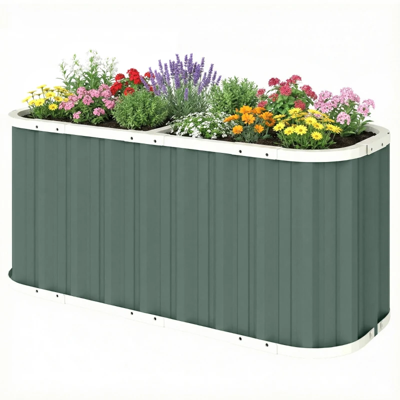 Outsunny Galvanized Raised Garden Bed, Deep Root Planter Box, Outdoor Garden Bed with Plant Labels, 5' x 2' x 2', Light Green