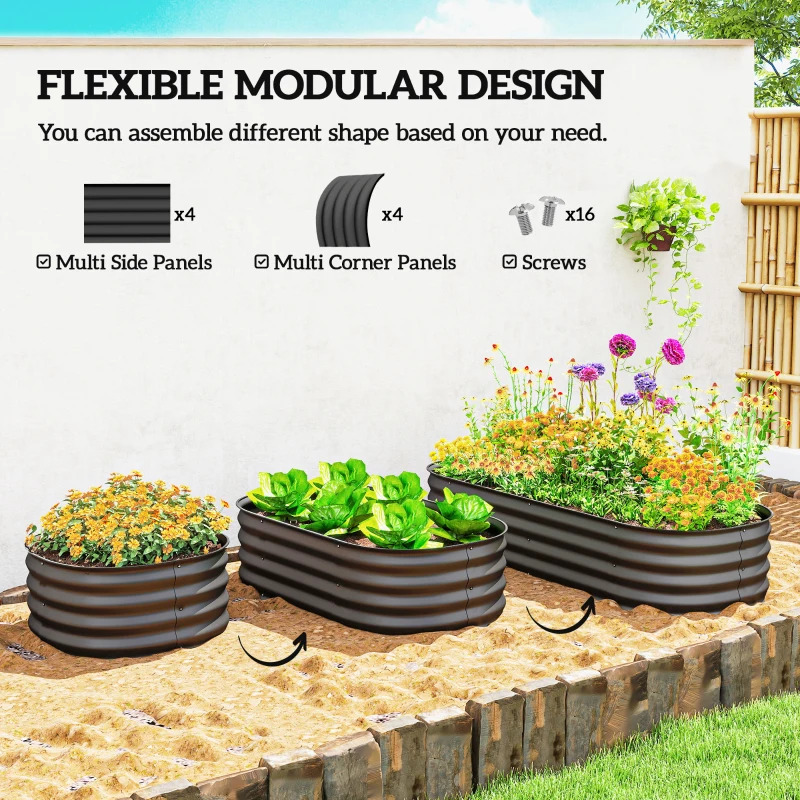 Outsunny 4.9' x 2' x 1' Galvanized Raised Garden Bed Kit, Metal Planter Box with Safety Edging, Dark Gray