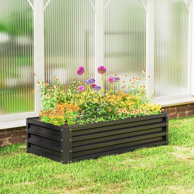 Outsunny Galvanized Raised Garden Bed, 4' x 2' x 1' Metal Planter Box, for Growing Vegetables, Flowers, Herbs, Succulents, Gray