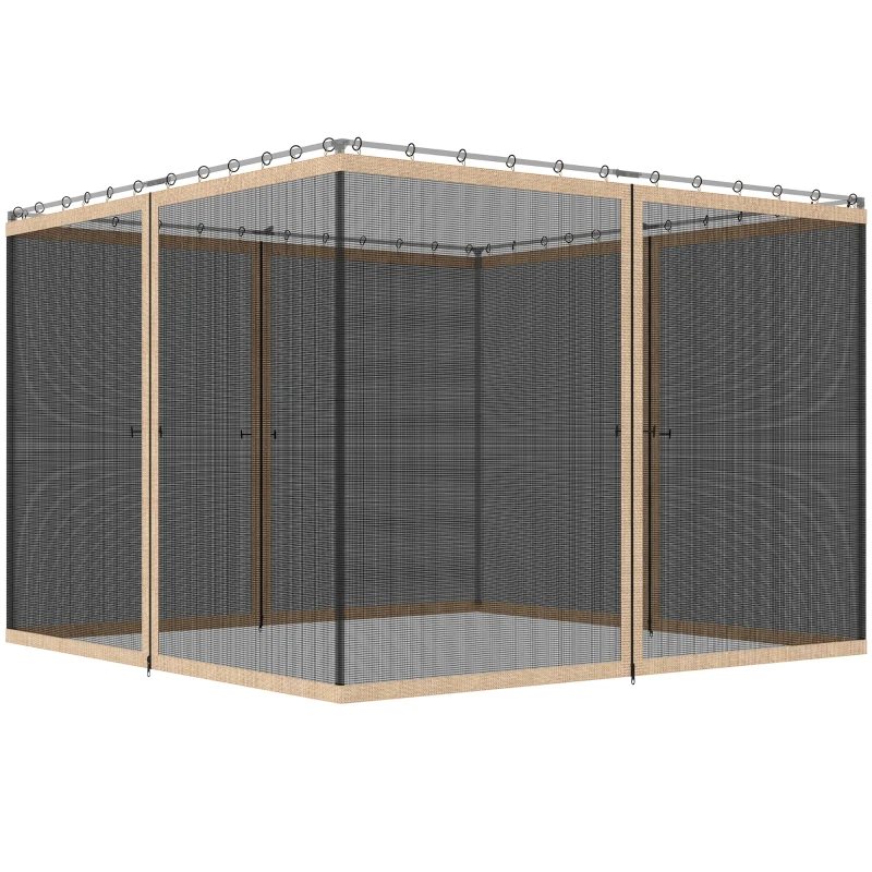 Outsunny Replacement Mosquito Netting for Gazebo 12' x 12' Black Screen Walls for Canopy with Zippers, Beige