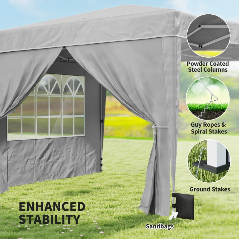 Outsunny 10 x 10 ft Pop Up Canopy Tent with Sidewalls, UPF50+ Outdoor Portable Instant Canopy Shelter with Carry Bag, Light Gray