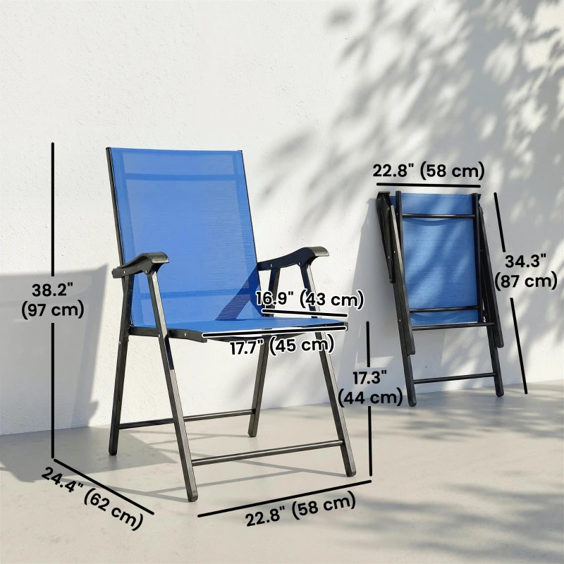 Outsunny Folding Patio Chairs Set of 2, High Back Outdoor Dining Chairs with Breathable Mesh Seat for Lawn, Deck, Blue