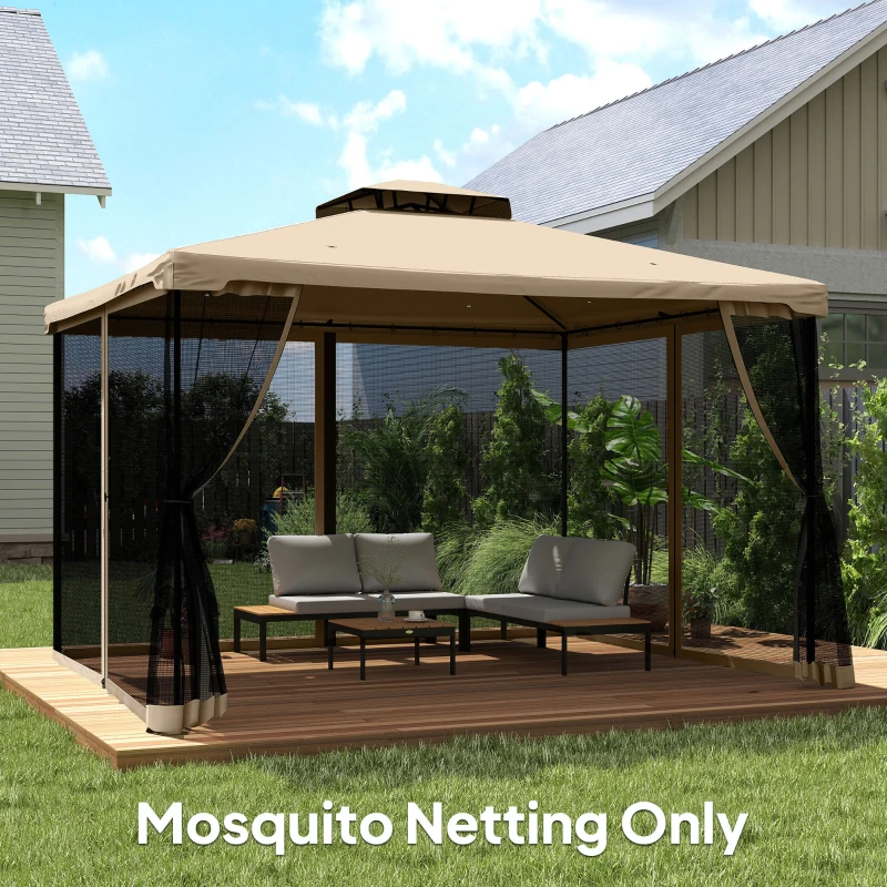 Outsunny Replacement Mosquito Netting for Gazebo 10' x 12' Black Screen Walls for Canopy with Zippers, Beige