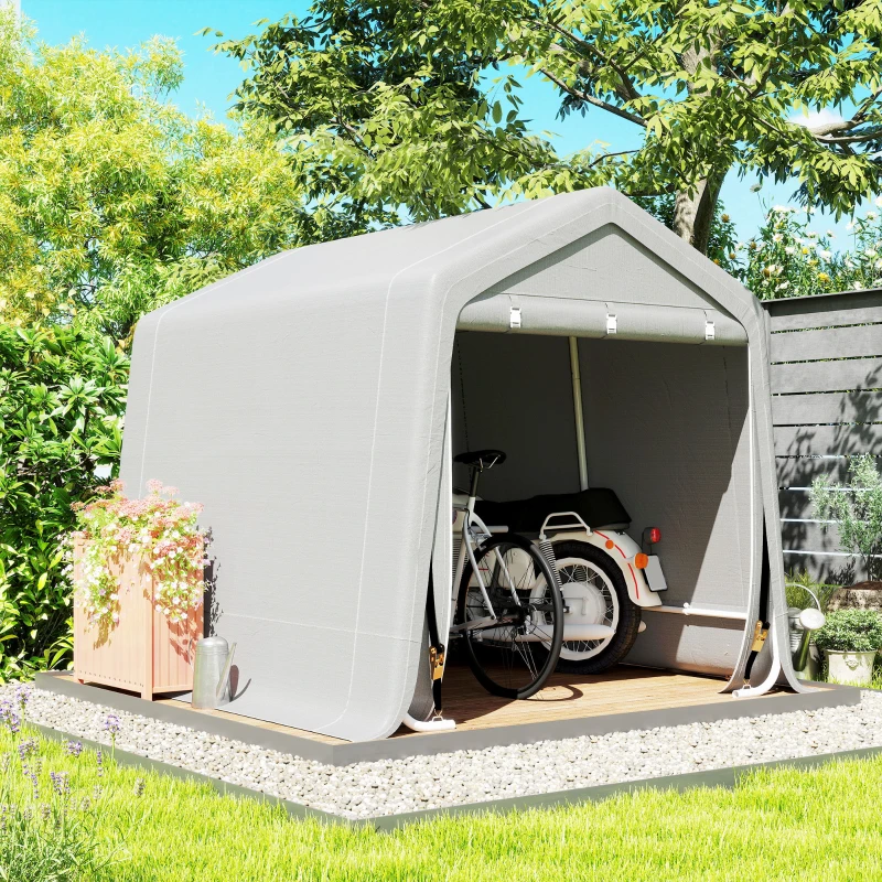 Outsunny 9.2' x 7.9' Garden Storage Tent, Patio Storage Shelter w/ Metal Frame and Double Zipper Doors, Light Grey