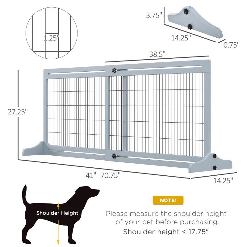 PawHut 71" W x 27.25" H Extra Wide Freestanding Pet Gate with Adjustable Length Dog, Cat, Barrier for House, Doorway, Hallway, Blue-Gray