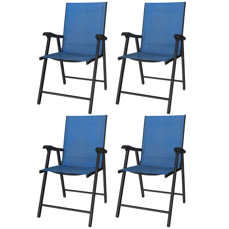 Outsunny Folding Patio Chairs Set of 4, High Back Outdoor Dining Chairs with Breathable Mesh Seat for Lawn, Deck, Blue