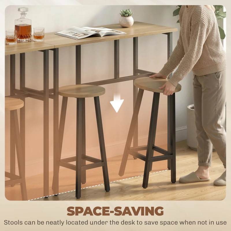 HOMCOM Bar Table Set of 6, Bar Table and Stools for 4, 2 Breakfast Tables and 4 Stools for Living Room, Grey-Brown