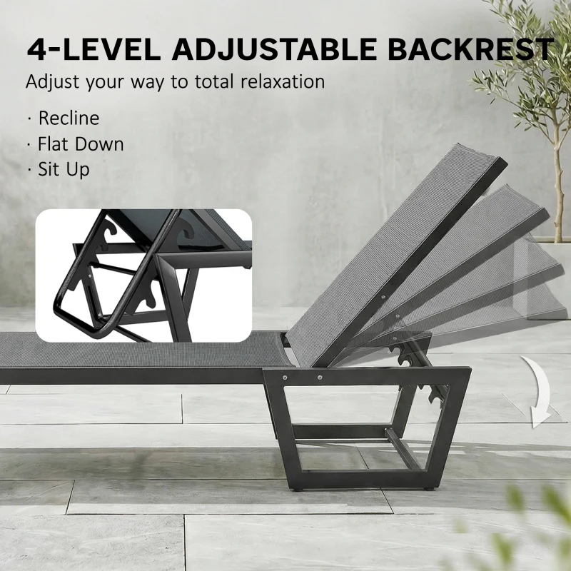 Outsunny Lounge Chair Outdoor, 63 cm Wide Chaise Lounge Tanning Chair, 4-Position Outdoor Tanning Lounger, Dark Grey